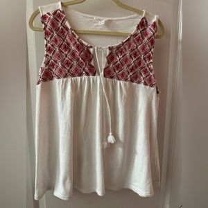 BeachLunchLounge White Embroidered Sleeveless Cotton Blouse Sz XL